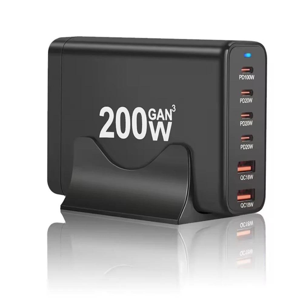 200W Gan Charger 6 Ports USB Type C PD Charger Quick Charge 3.0 USB Type C Quick Charger Mobile Phone USB Charger