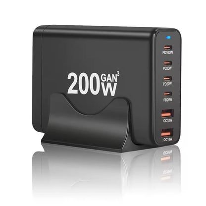 200W Gan Charger 6 Ports USB Type C PD Charger Quick Charge 3.0 USB Type C Quick Charger Mobile Phone USB Charger
