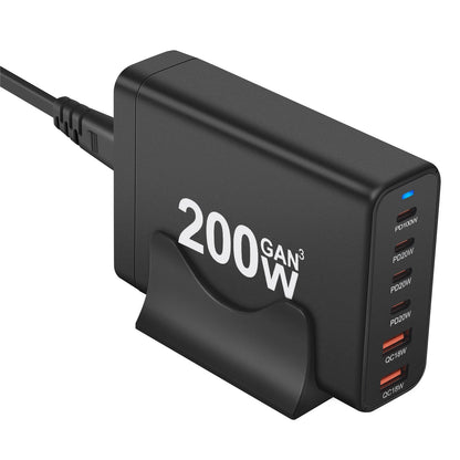 200W Gan Charger 6 Ports USB Type C PD Charger Quick Charge 3.0 USB Type C Quick Charger Mobile Phone USB Charger