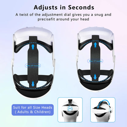 VR Head Support for Meta Oculus Quest 3 Headset Glasses - Comfortable, Replaceable, Adjustable Head Strap - VR Accessories for Enhanced Immersive Experience-White