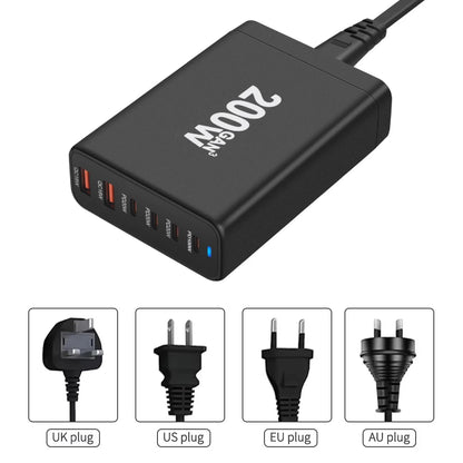 200W Gan Charger 6 Ports USB Type C PD Charger Quick Charge 3.0 USB Type C Quick Charger Mobile Phone USB Charger
