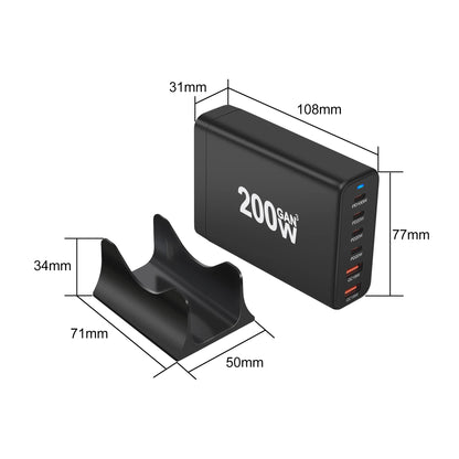 200W Gan Charger 6 Ports USB Type C PD Charger Quick Charge 3.0 USB Type C Quick Charger Mobile Phone USB Charger